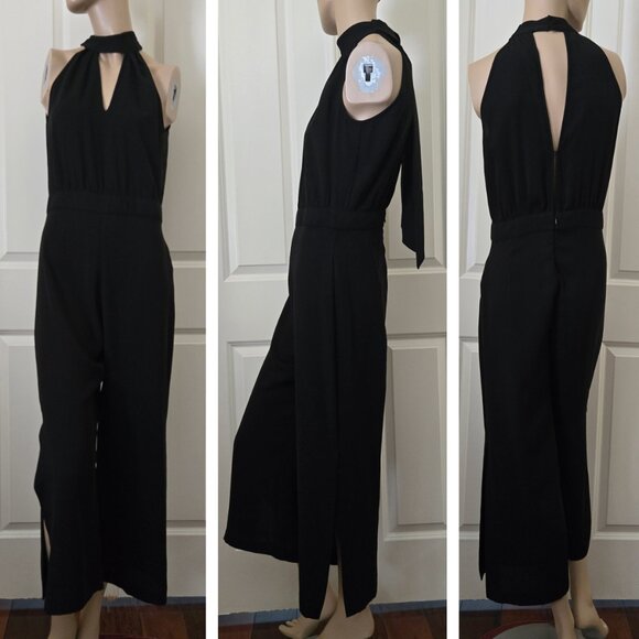 Zara Tie Neck Sleeveless Jumpsuit SZ S Black - Picture 1 of 13